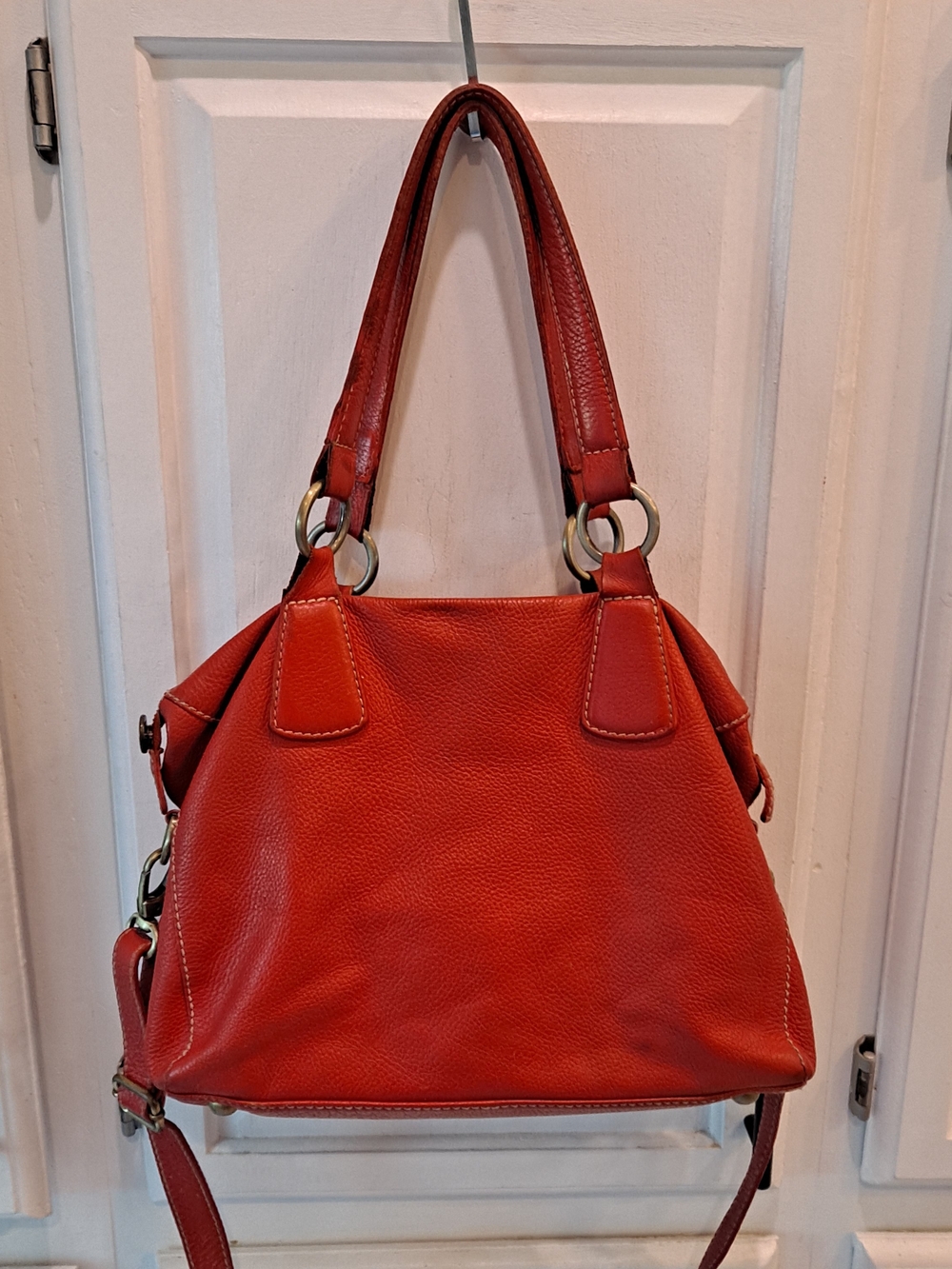 Boden Red Pebbled Hobo Leather Shoulder Crossbody Bag Double Handles